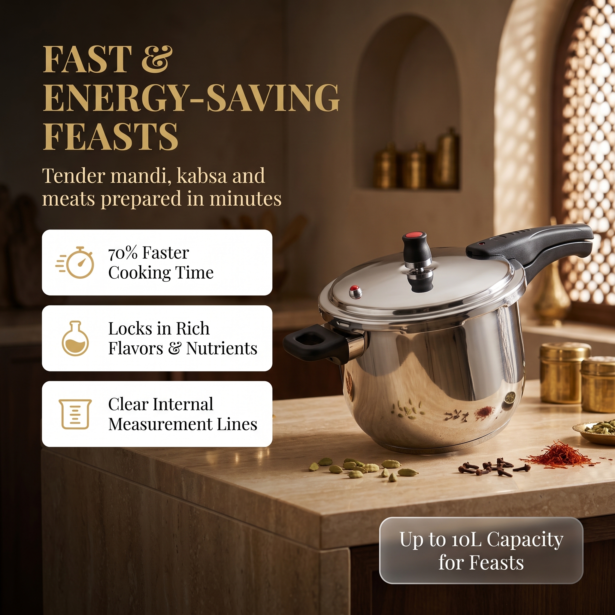 QL-6 fast energy-saving pressure cooker with measurement lines and up to 10L feast capacity